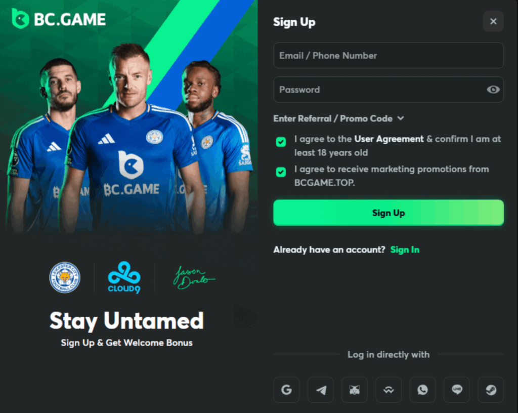 bc game casino sign up process 