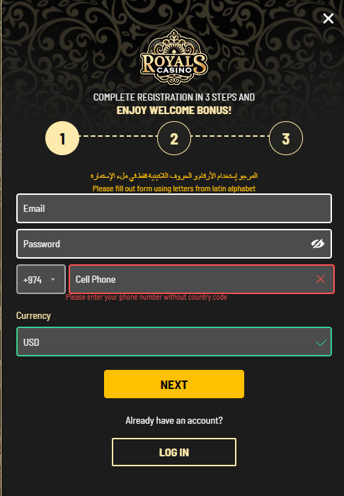 Register for an Account Royals Casino