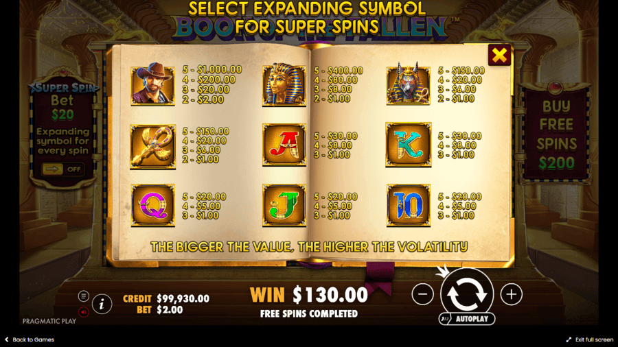 book of the fallen Super Spin ante bet