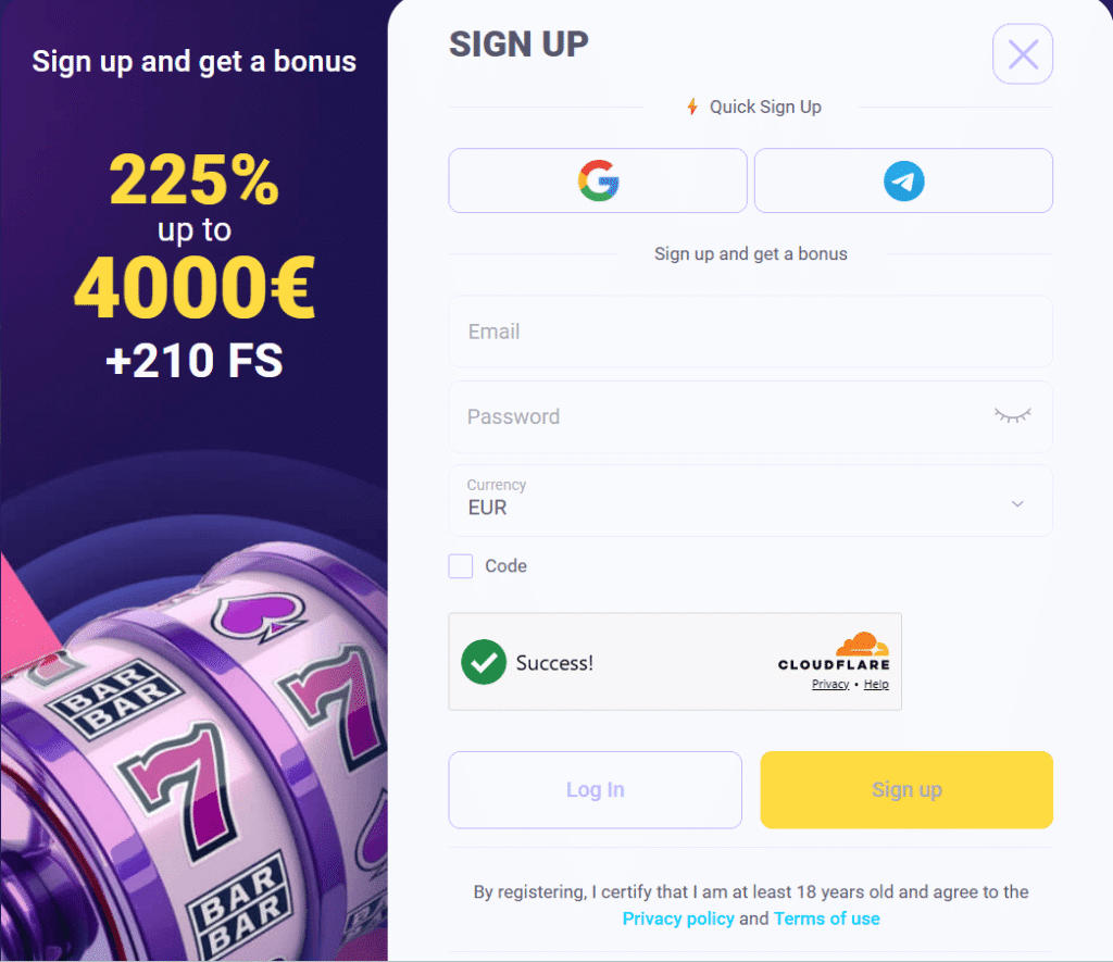 Signup of LetsJackpot Casino